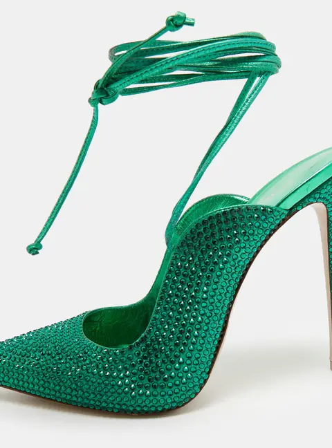 Le Silla Size 40 Green Leather Ankle Wrap Pumps