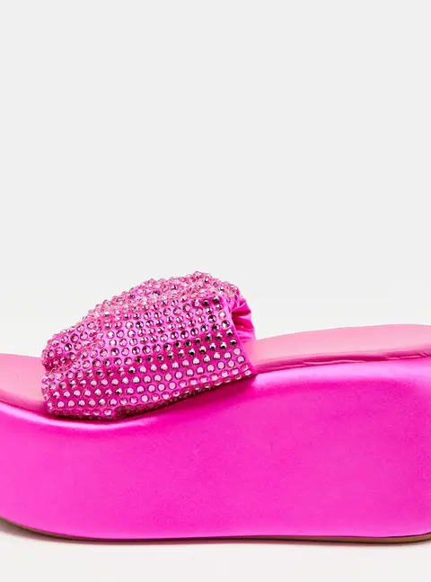 Le Silla Size 39.5 Pink Crystals and Satin Wedge Sandals
