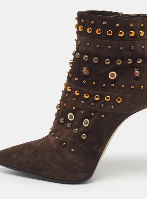 Le Silla Size 38.5 Brown Suede Embellished Ankle Length Boots