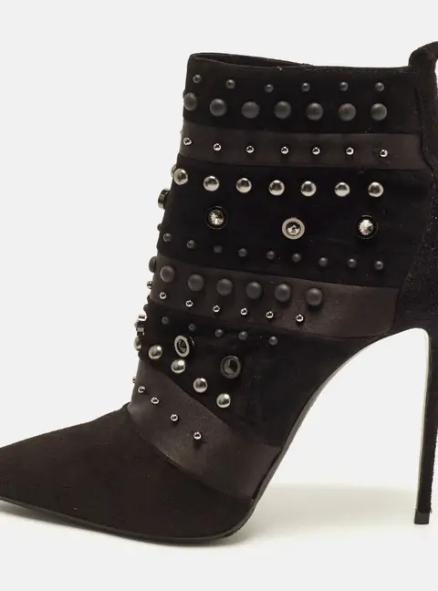 Le Silla Size 38.5 Black Suede Studded Embellished Ankle Length Boots