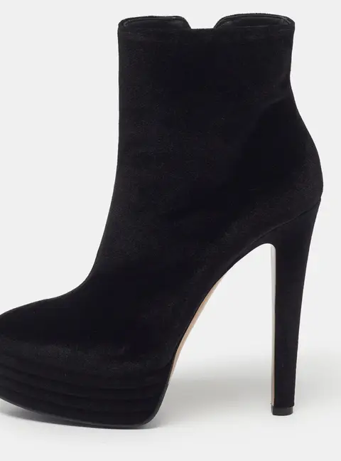 Le Silla Size 39 Black Velvet Platform Ankle Length Boots