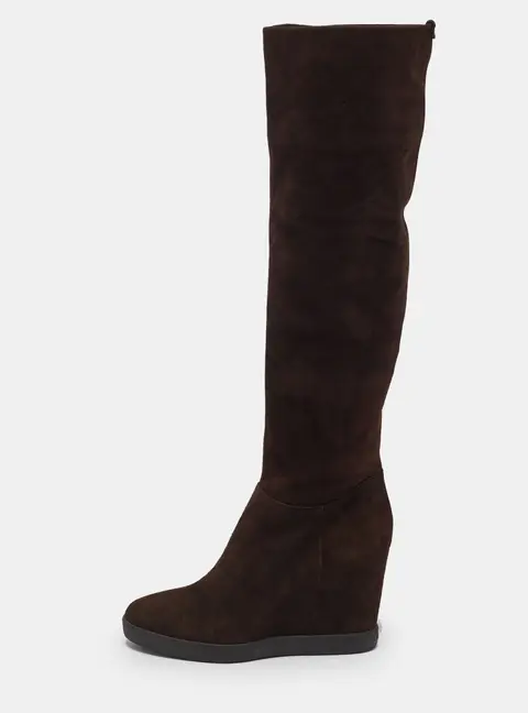 Le Silla Size 39 Brown Suede Wedge Knee Length Boots