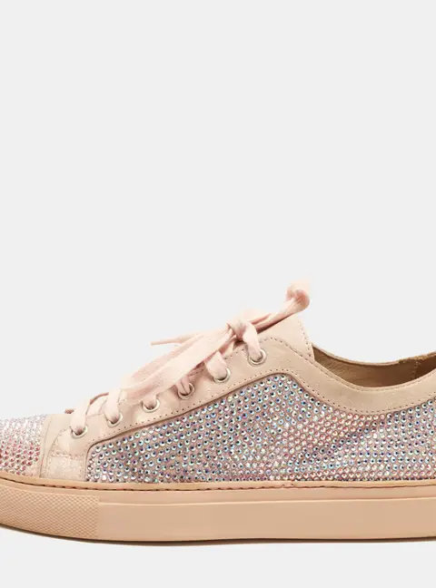 Le Silla Size 38 Pink Suede Crystal Embellished Low Top Sneakers