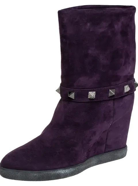 Le Silla Purple Suede Embellished Mid Calf Boots Size 40
