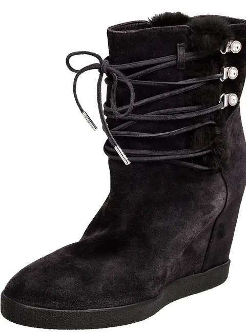 Le Silla Grey Suede Fur Detail Hidden Wedge Ankle Boots Size 37