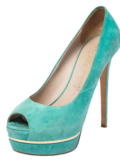 Le Silla Green Suede Peep Toe Platform Pumps Size 40