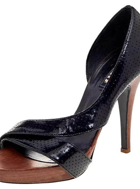 Le Silla Black Perforated Patent Leather Criss Cross D'orsay Pumps Size 36