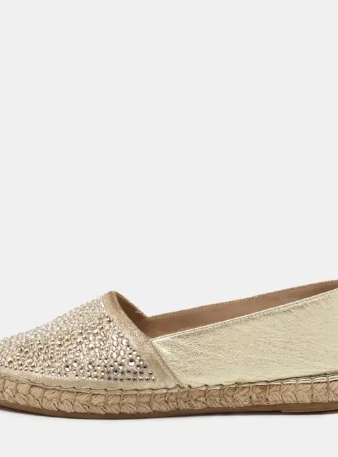 Le Silla Metallic Gold Leather Crystal Embellishments Espadrilles Flats Size 36