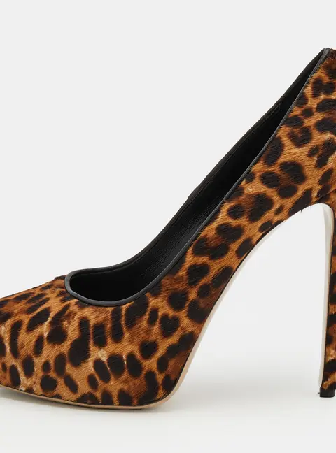 Le Silla Brown Leopard Print Calf Hair Platform Pumps Size 38