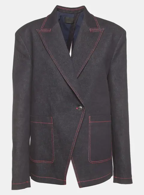 Leo Lin Blue Denim Open Back Asymmetric Jacket S