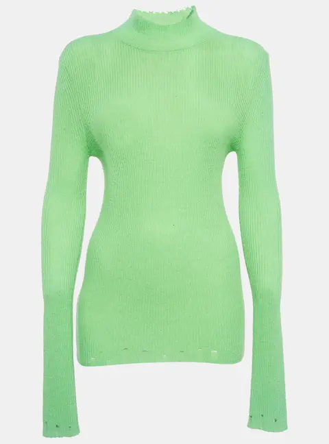 Les R&ecirc;veries Acid Green Cashmere Turtleneck Sweater M