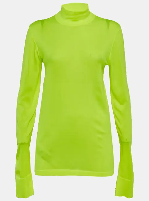 Les Reveries Neon Green Stretch Knit Turtleneck Sweatshirt L