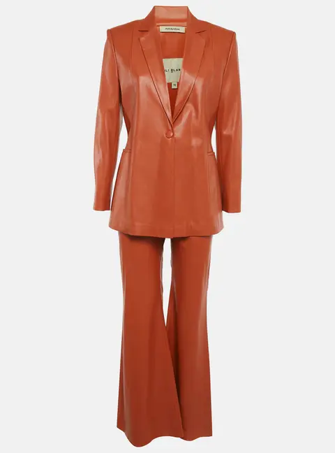 LILI BLANC Burnt Orange Faux Leather Pants Suit M