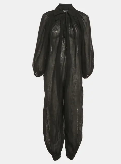 Lisa Marie Fernandez Black Organic Linen Belted Sheer Jumpsuit M