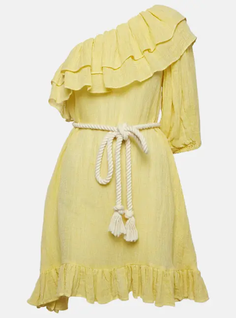 Lisa Marie Fernandez Yellow Gauze Linen Belted Mini Dress S