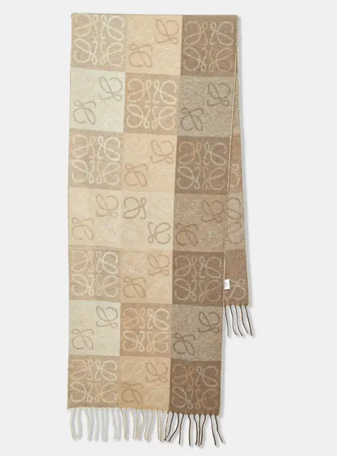 Loewe Beige Anagram Cashmere and Wool Fringe Scarf