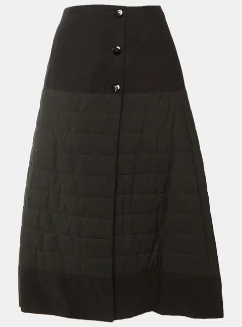 Loewe Black Quilted Cotton & Viscose Button Midi Skirt M