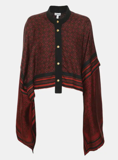 Loewe Black/Red Anagram Print Silk Crop Top S