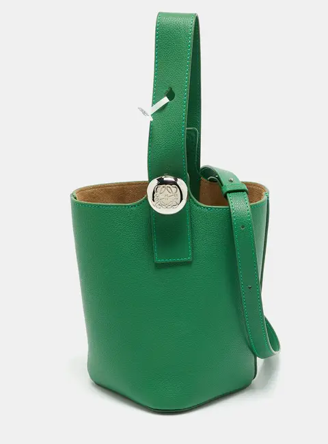 Loewe Pebble Mini Green Leather Bucket Bag