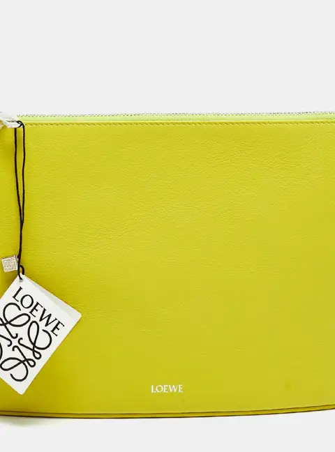 Loewe Oblong Lime Green Leather Pouch