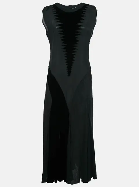 Loewe Black Crepe Velvet Panel Detail Sleeveless Maxi Dress M