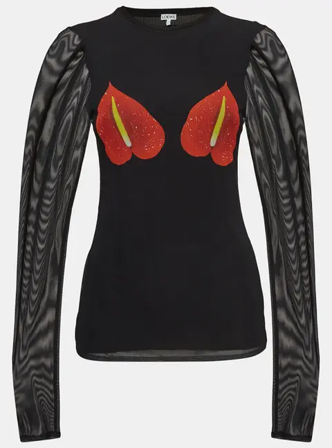 Loewe Black Mesh Anthurium Printed Full Sleeves Top L