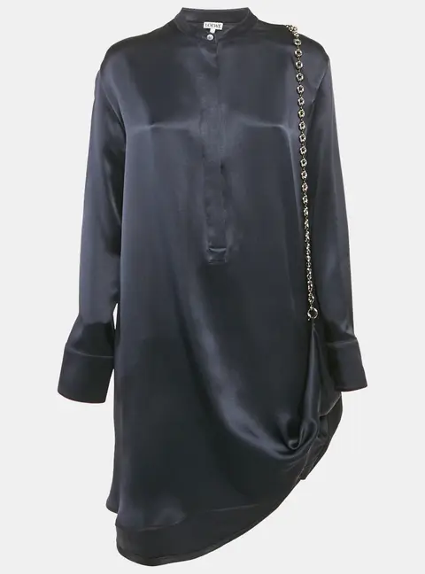Loewe Navy Blue Satin Chain Detail Short Shirt Dress S