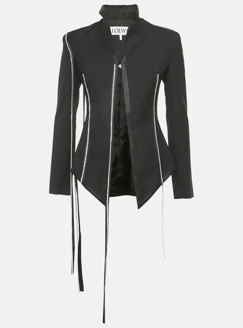 Loewe Black Gabardine Crystal Embellished Blazer S