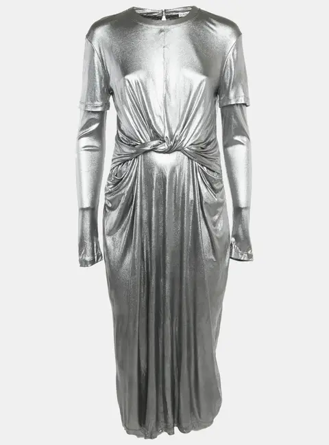 Loewe Silver Jersey Draped Cut-Out Maxi Dress S