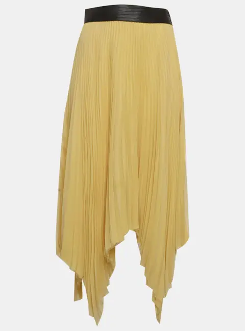Loewe Yellow Plisse Leather Waist High-Low Hem Skirt M