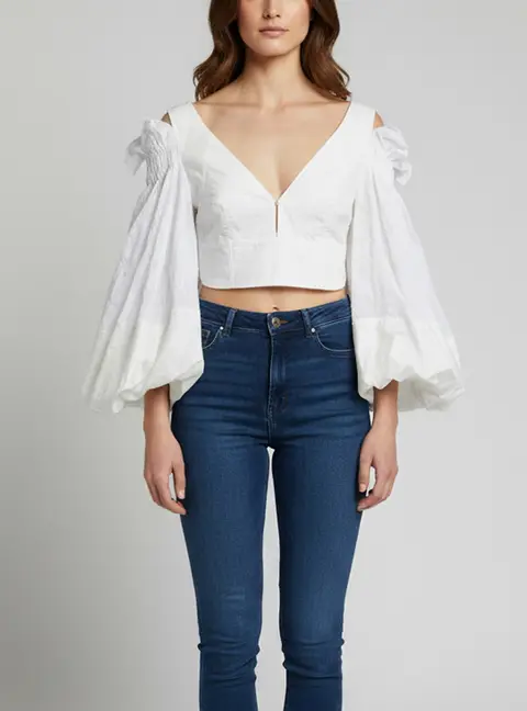 Loewe White Cotton Balloon Sleeved Crop Top M
