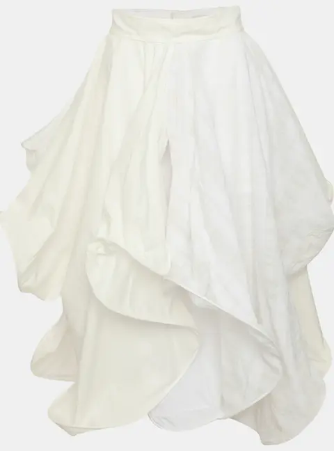 Loewe White Poplin and Satin Spiral Layered Midi Skirt S