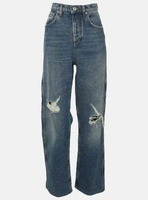 Loewe Blue Distressed Denim Wide Leg Jeans XS