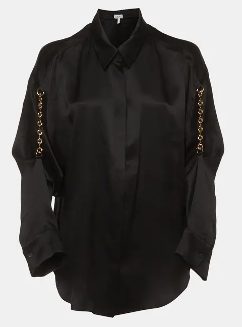 Loewe Black Silk Satin Chain Embellished Button Up Shirt L