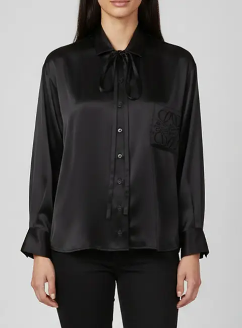 Loewe Black Satin Embellished Long Sleeve Shirt XS