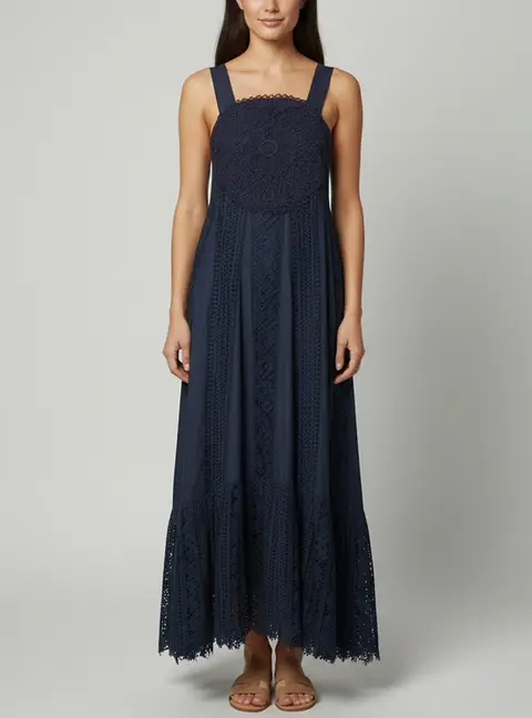 Loewe x Paula's Ibiza Navy Blue Lace Detail Strappy Maxi Dress M