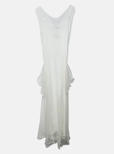Loewe Off White Satin and Fishnet Maxi Dress L