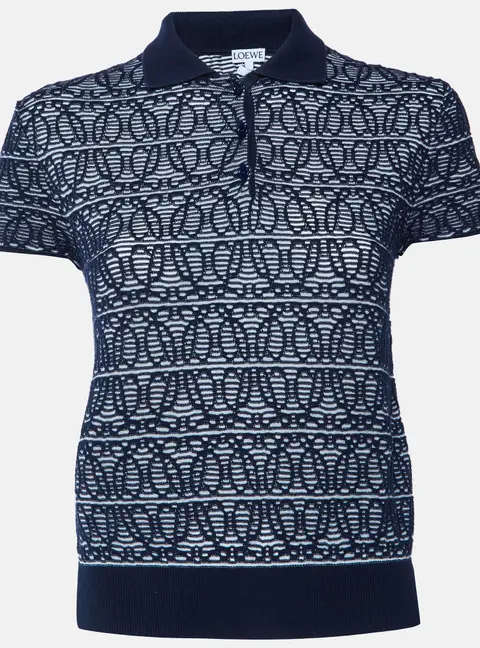 Loewe Navy Blue Anagram Jacquard Jersey Polo T-Shirt L