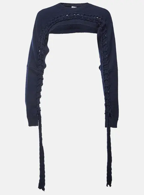 Loewe Navy Blue Wool Knit Braided Cropped Bolero M
