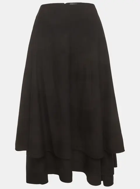 Loewe Black Striped Wool Double Layer Midi Skirt S