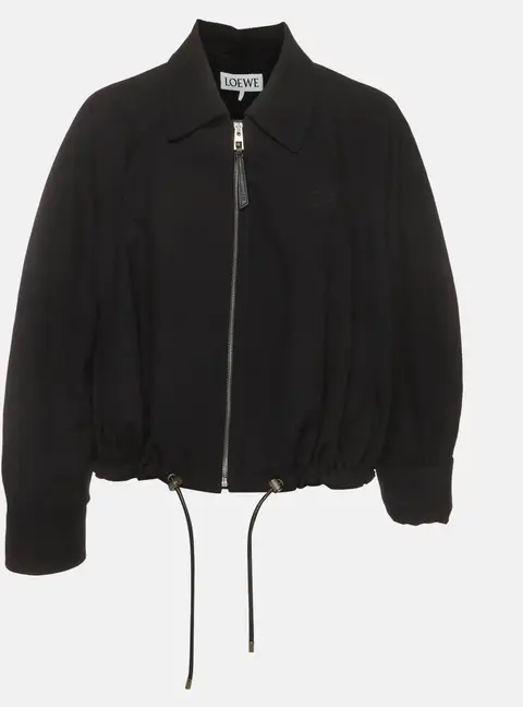 Loewe Black Herringbone Wool Zip Up Drawstring Jacket XS
