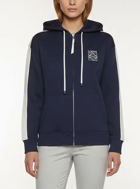 Loewe Navy Blue Logo Detail Technical Jersey Hooded Tracksuit Jacket S