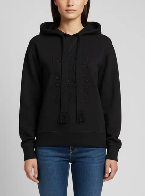 Loewe Black Logo Anagram Embroidered Cotton Hoodie S