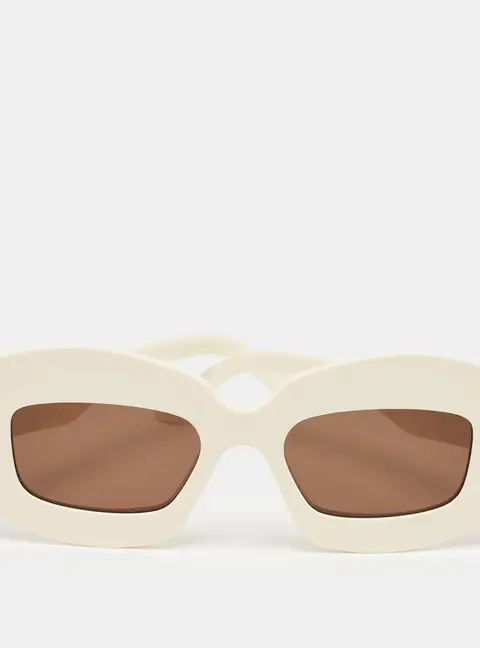 Loewe Off White/Brown LW40114I Chunky Anagram Cat Eye Sunglasses