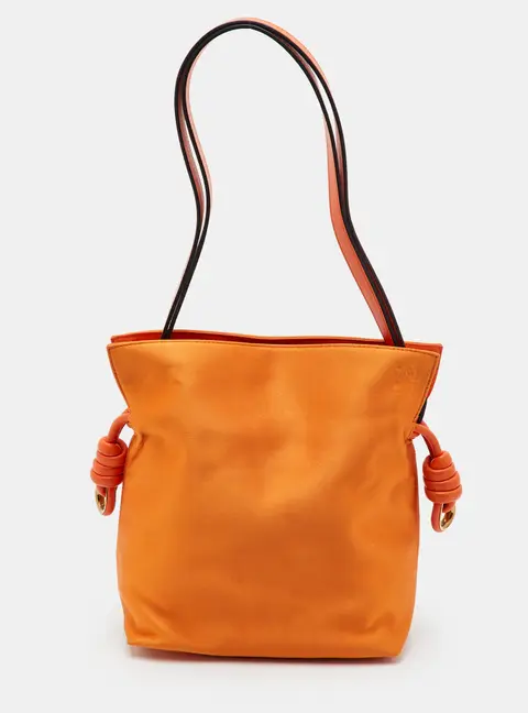 Loewe Flamenco Medium Orange Satin and Leather Shoulder Bag