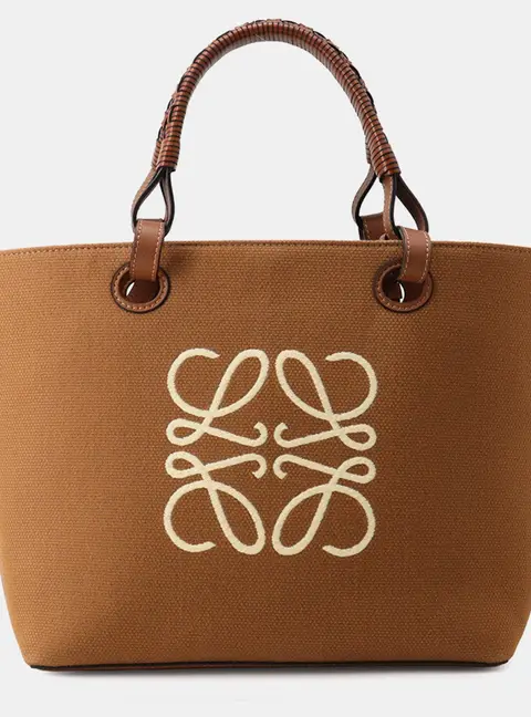 Loewe Anagram Tote Bag Tan Jacquard Calf Leather Size Small