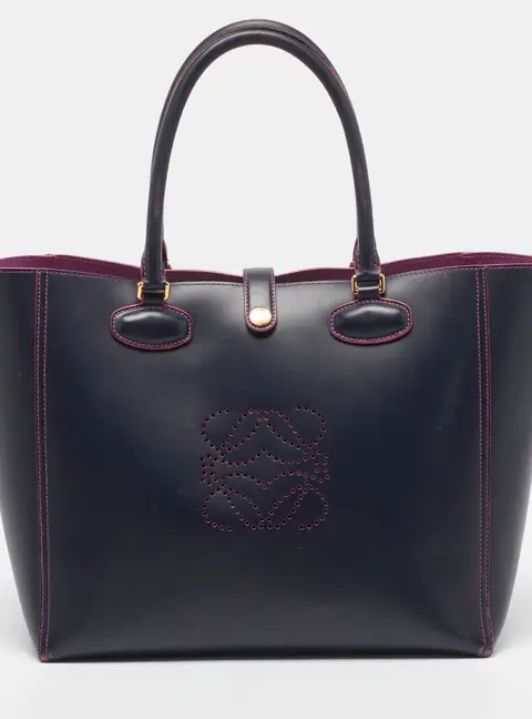 Loewe Navy Blue/Pink Leo Perforated Leather Tote