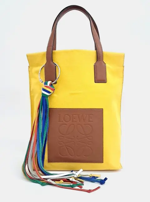 Loewe Brown Yellow Canvas and Leather Loewe Brown Yellow Fabric tote bag