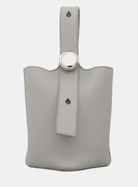 Loewe Mini Pebble Grey Leather Bucket Crossbody Bag