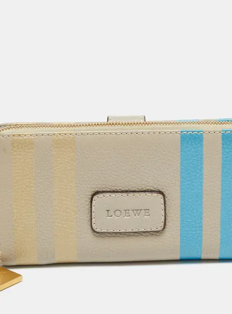 Loewe Stripe Beige Leather Zip Continental Wallet